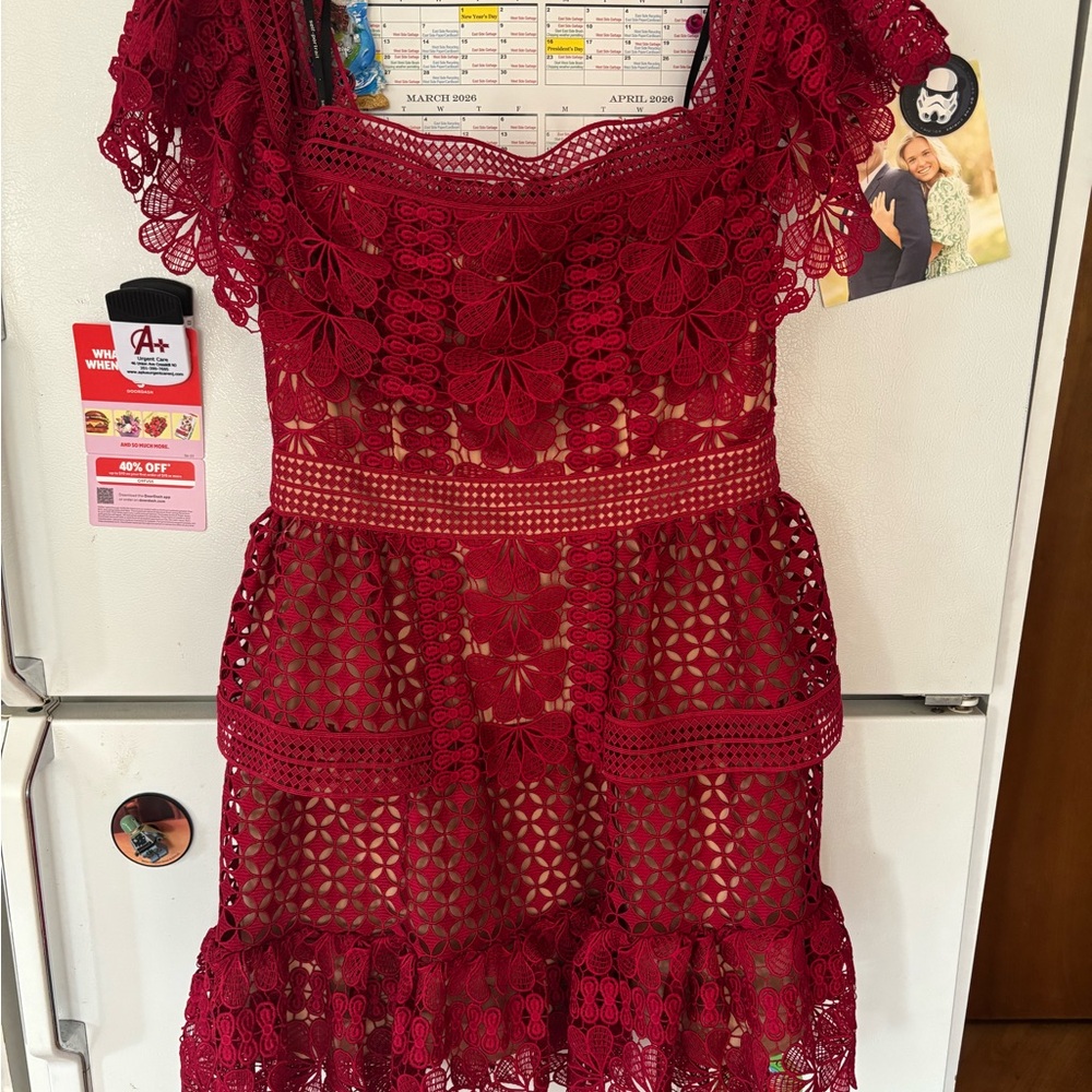 Self-Portrait Burgundy Lace Mini Dress
